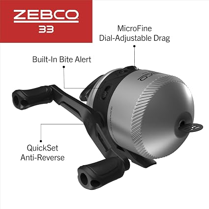 Zebco 33 MAX Spincast Fishing Reel, Size 60 Reel, Right or Left-Hand Retrieve, 20-Pound Zebco Cajun Line, Graphite Frame, Silver/Black